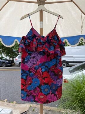 Vika Vargas Floral Ruffle Camisole in Red, Blue & Purple